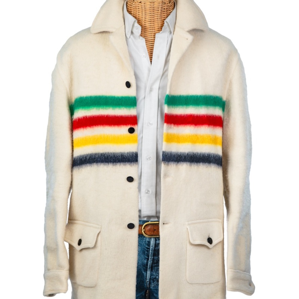 Hudson Bay Point Blanket Coat 100% Wool Vintage Multicolor